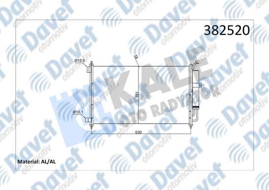 KALE 382520 Klima Radyatoru Nissan Micra 1.2/1.4 16v 1.5dci 1.60sr 03> Juke 1.6 10> Note 1.4 1.6 06> Tude 1.6 1.8 07> - Renault Modus 1.6 04> (Mt) Kurutucu Ile (Brazing Al/Al) (610x348x16)